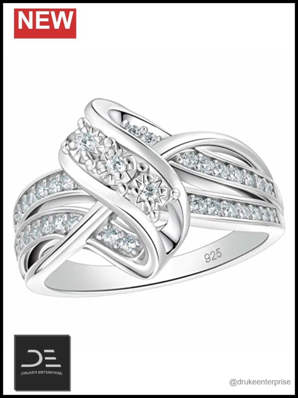 925 Sterling Silver Round CZ Wedding Band Twisting Swirl Ring
